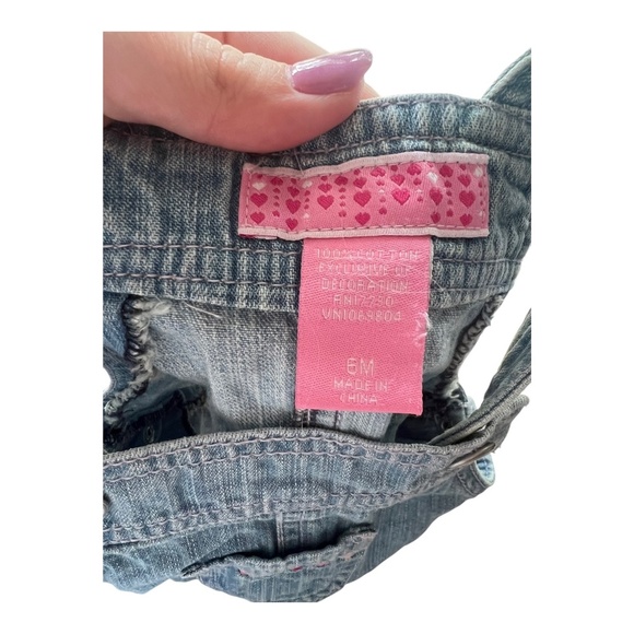 Vintage Denim Overall Dress Heart Motif Embroidered Size 6m - Picture 3 of 3